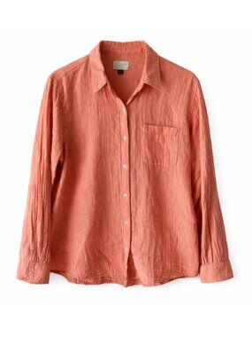 Pastel Orange/Coral Button Down Shirt 100% Cotton Lightweight Casual Top XL
